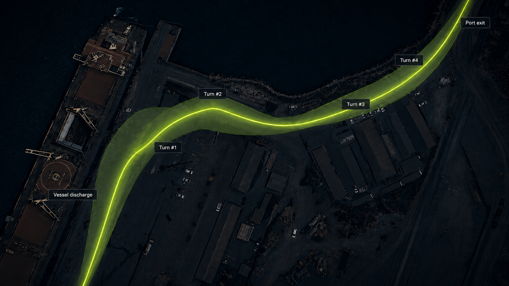 Dark premium route map from Saldanha Port vessel discharge to the blade laydown storage yard